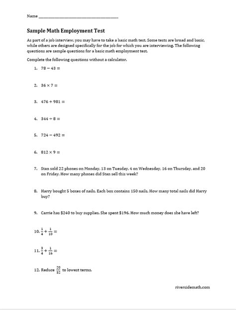 Math Pre Employment Test: Free Guide and Sample .